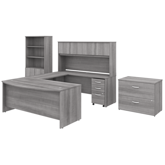 Studio C 72W x 36D U Shaped Desk with Hutch, Bookcase and File Cabinets