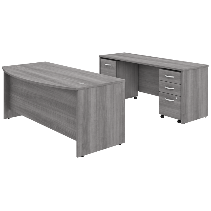 Studio C 72W x 36D Bow Front Desk and Credenza with Mobile File Cabinets