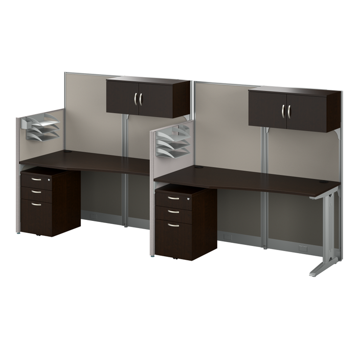 Office in an Hour 2 Person Cubicle Desks with Storage, Drawers, and Organizers