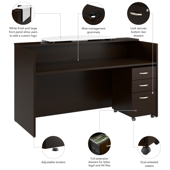 Arrive 72W x 30D Reception Desk with Counter and Mobile File Cabinet