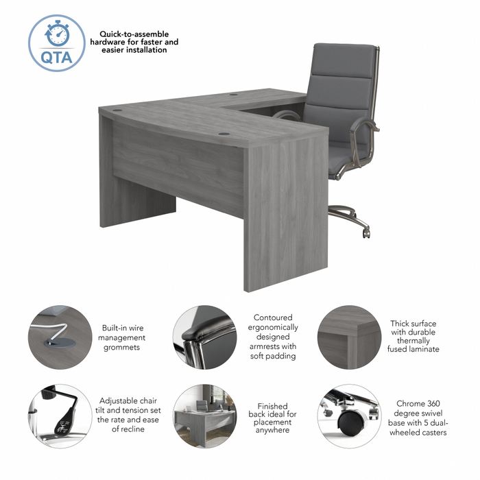 Echo L Shaped Bow Front Desk with High Back Chair