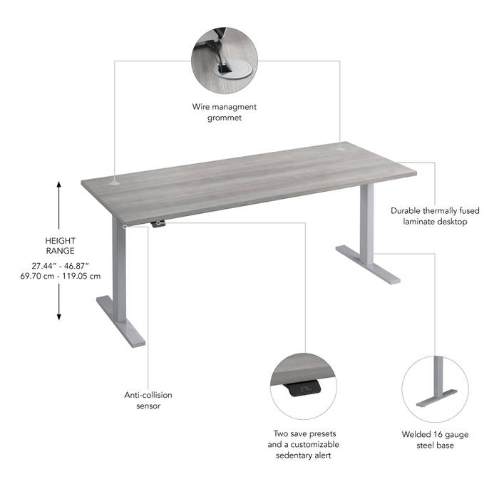 72W x 30D Height Adjustable Standing Desk