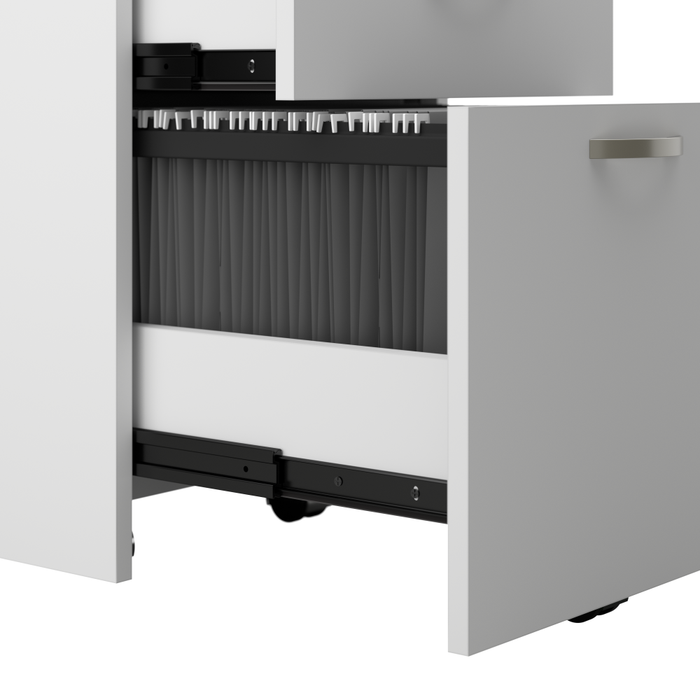 Office in an Hour 3 Person L Shaped Cubicle Desks with Storage, Drawers, and Organizers