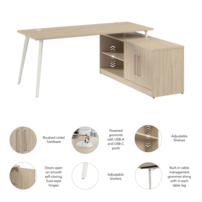 Vista 72W L Shaped Desk with Splayed Metal Legs and Low Storage Cabinet