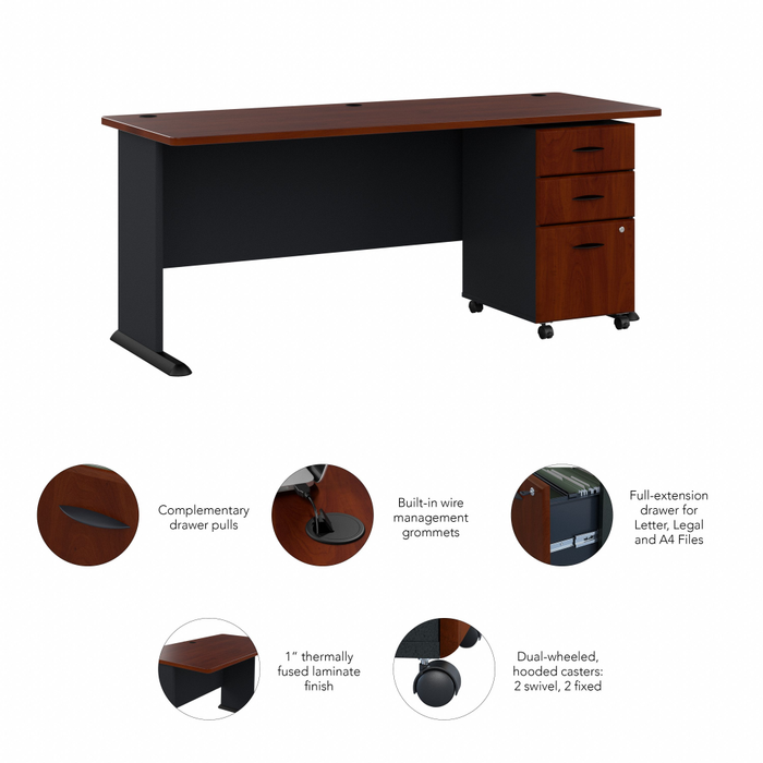 Series A 72W Desk with Mobile File Cabinet