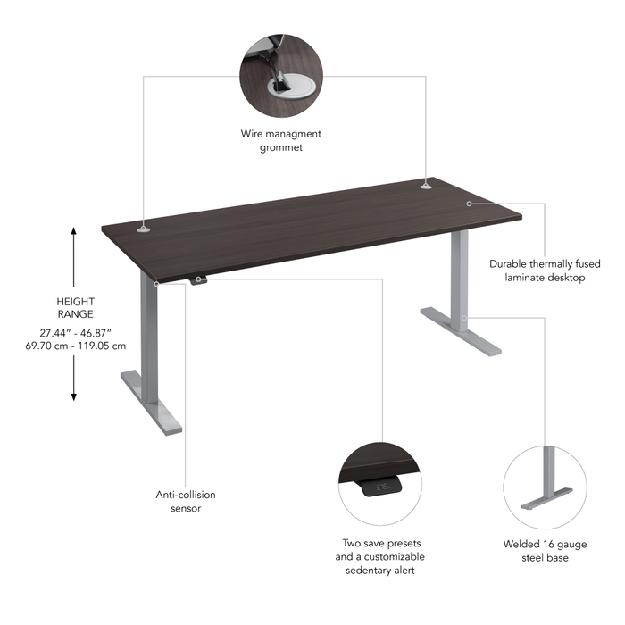 72W x 30D Height Adjustable Standing Desk