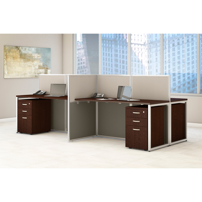 Easy Office 60-inch 4 Person Cubicle Desk with Drawers and Low Panels