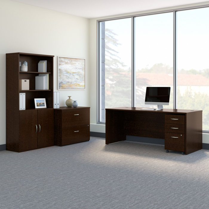 Series C 72W Office Desk with Bookcase and File Cabinets