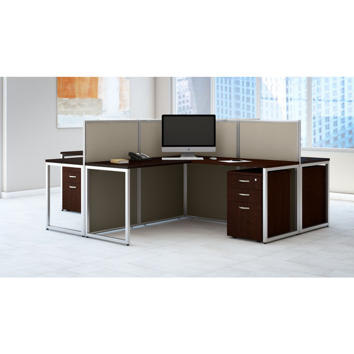 Easy Office 60W 4 Person L Shaped Cubicle Desk with Drawers and 45H Panels