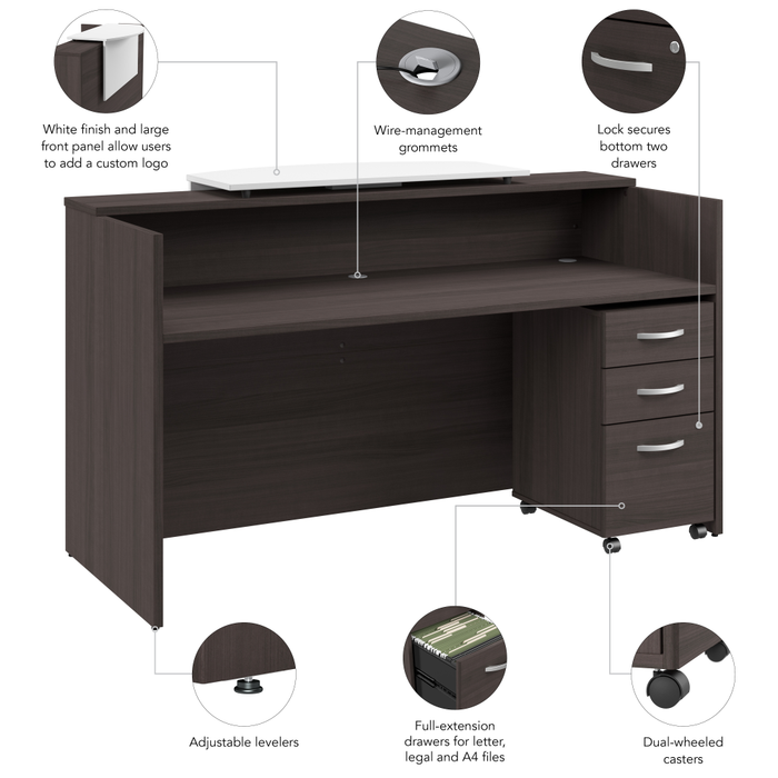 Arrive 72W x 30D Reception Desk with Counter and Mobile File Cabinet