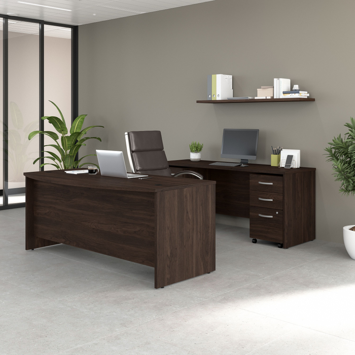 Studio C 72W x 36D Bow Front Desk and Credenza with Mobile File Cabinets