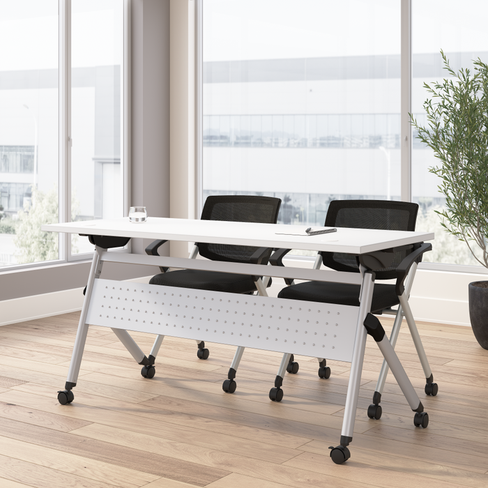 Envision 60W Folding Training Table and 2 Folding Chairs with Arms