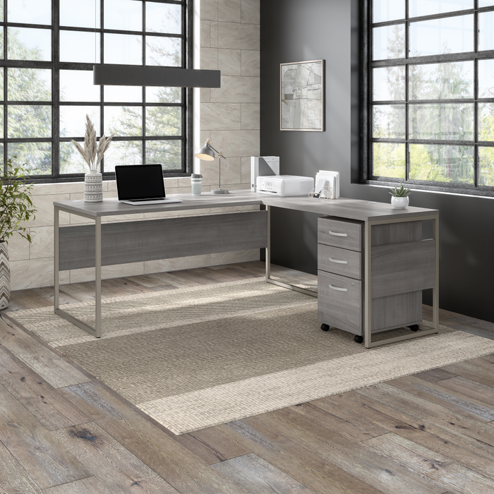 Hybrid 72W x 30D L Shaped Table Desk with Mobile File Cabinet