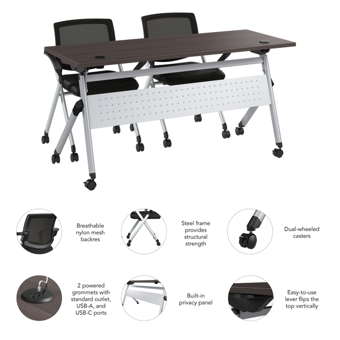 Envision 60W Training Table with Powered Grommets and 2 Chairs with Arms