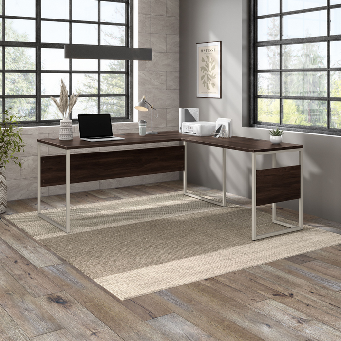 Hybrid 72W x 30D L Shaped Table Desk with Metal Legs