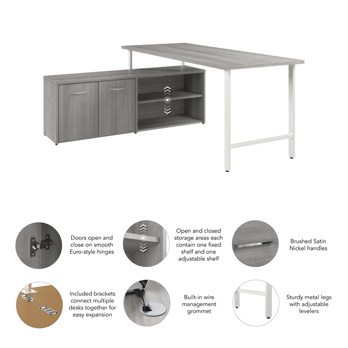 Hustle 72W x 30D Computer Desk and Low Storage Cabinet with Doors and Shelves