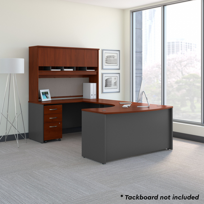 Series C 60W Left Handed Bow Front U Shaped Desk with Hutch and Storage
