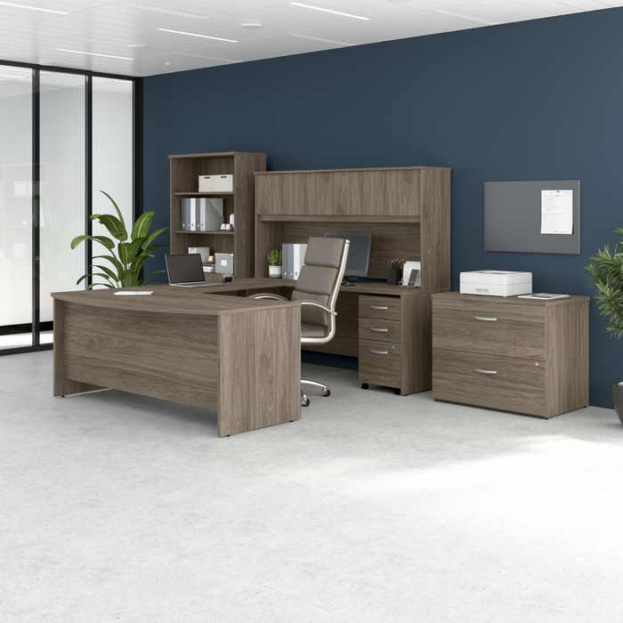Studio C 72W x 36D U Shaped Desk with Hutch, Bookcase and File Cabinets