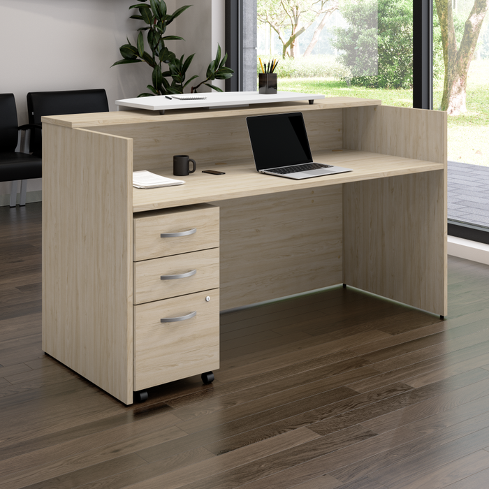 Arrive 72W x 30D Reception Desk with Counter and Mobile File Cabinet