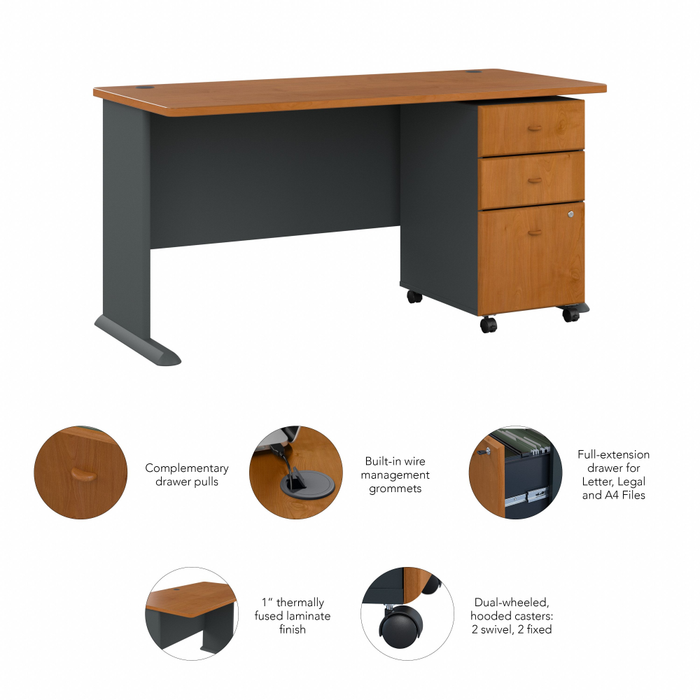 Series A 60W Desk with Mobile File Cabinet