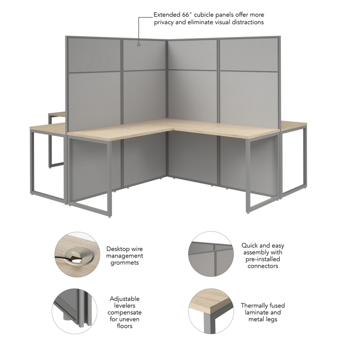 Easy Office 60W 4 Person L Shaped Cubicle Desk Workstation with 66H Panels