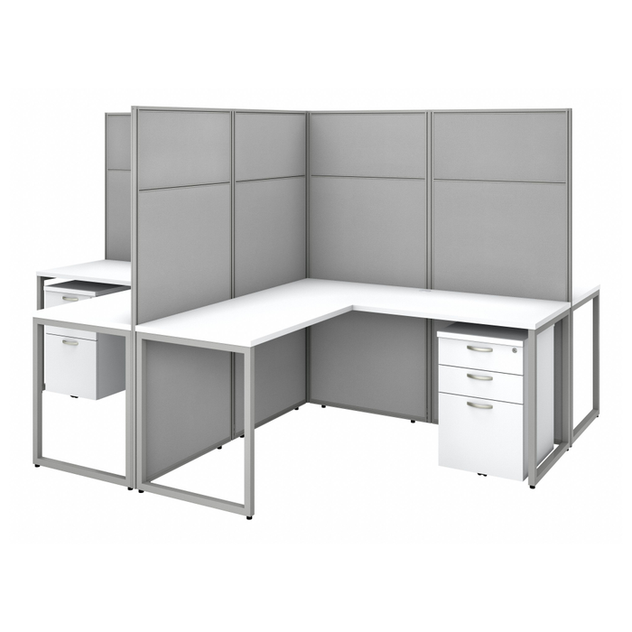 Easy Office 60W 4 Person L Shaped Cubicle Desk with Drawers and 66H Panels