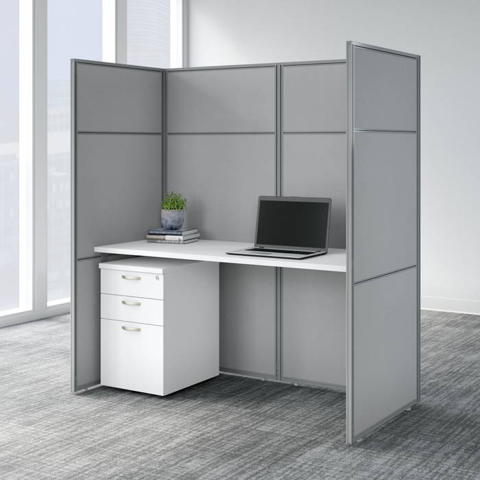 Easy Office 60W Cubicle Desk with File Cabinet and 66H Closed Panels Workstation