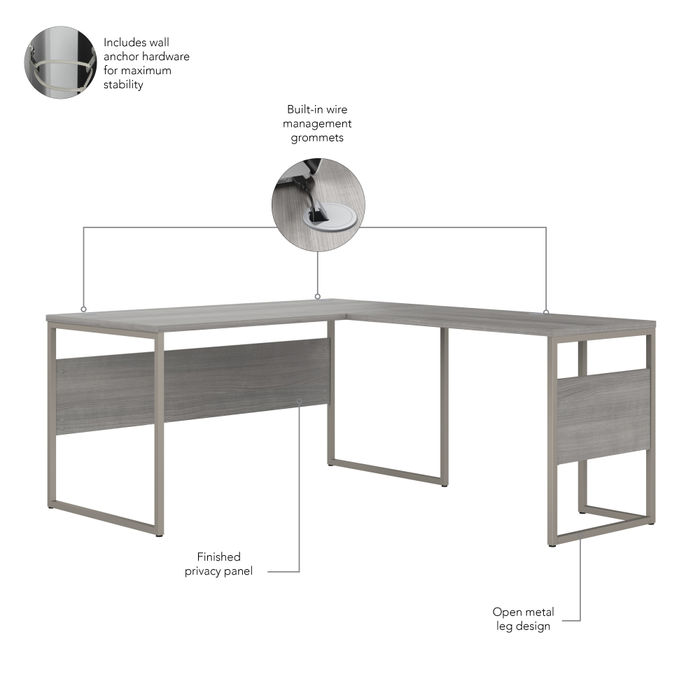 Hybrid 60W x 30D L Shaped Table Desk with Metal Legs