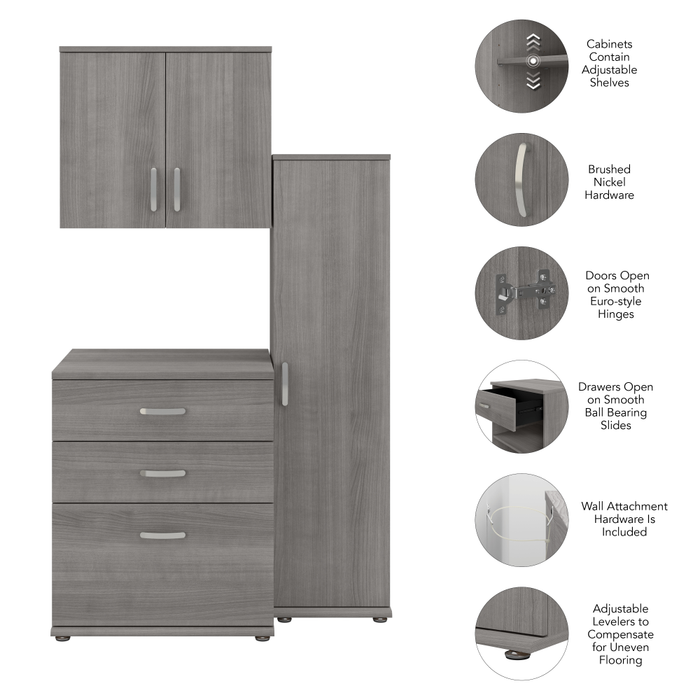 Universal 44W 3 Piece Modular Storage Set with Floor and Wall Cabinets