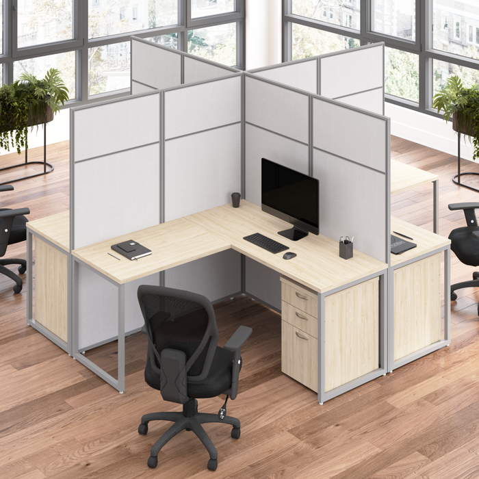 Easy Office 60W 4 Person L Shaped Cubicle Desk with Drawers and 66H Panels