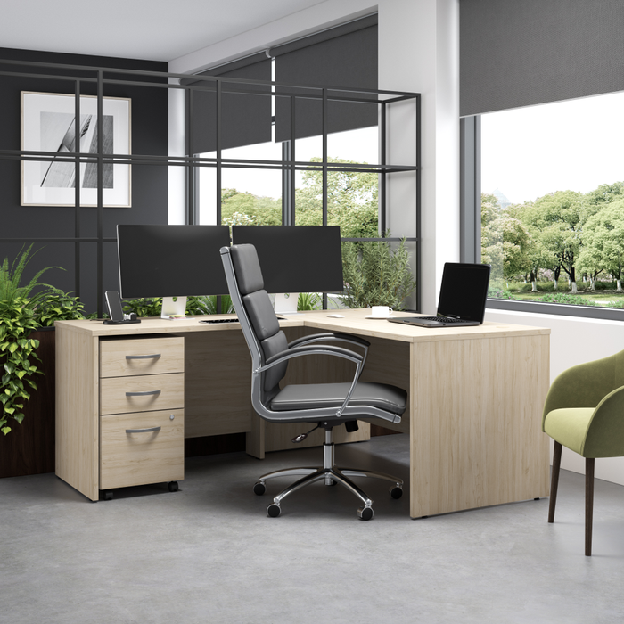 Studio C 60W x 30D L Shaped Desk with Mobile File Cabinet and 42W Return