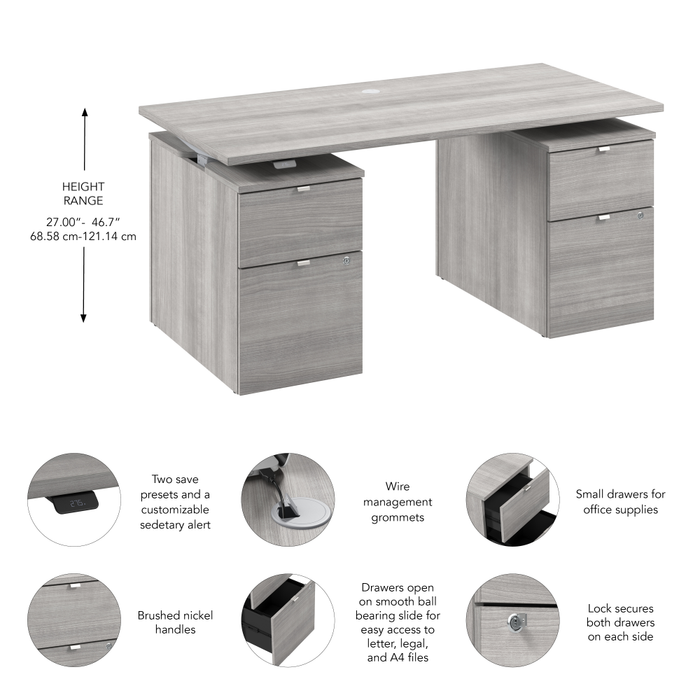 Stratus 60W x 30D Electric Height Adjustable Standing Desk with Drawers