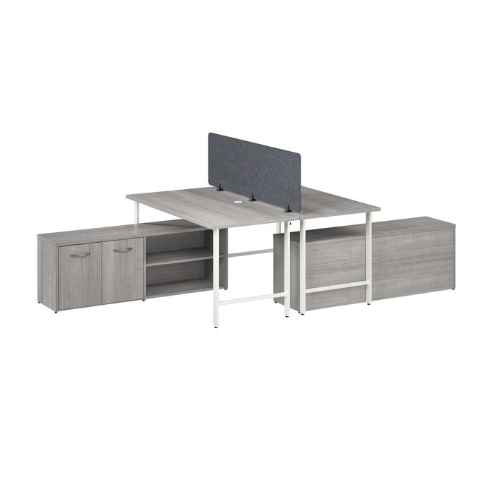Hustle 2 Person Computer Desk with Low Storage Cabinets, Power Grommets, and Privacy Screen
