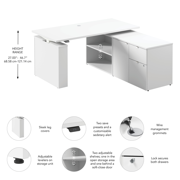 Stratus 60W x 30D Electric Height Adjustable Standing Desk with Storage