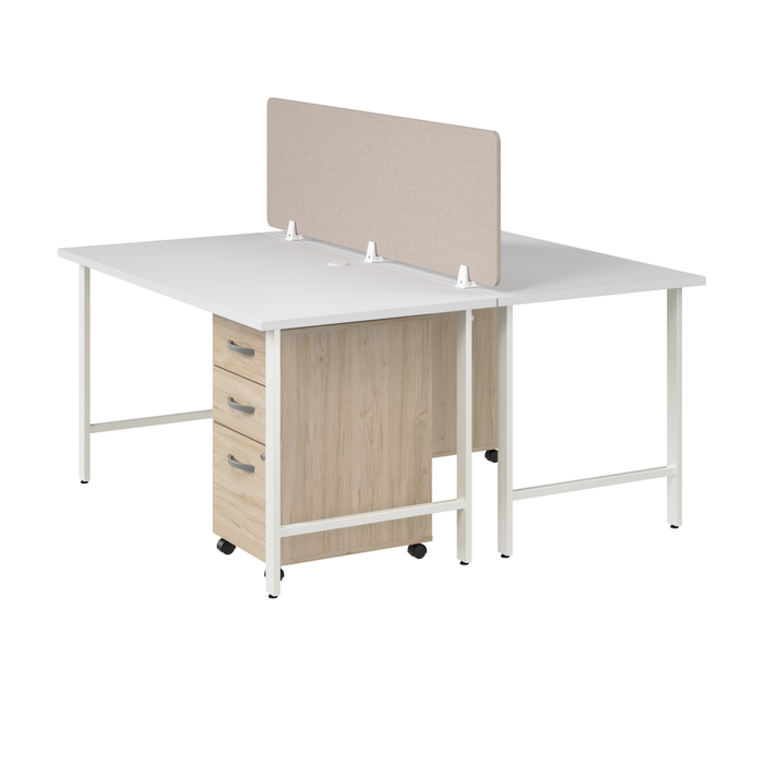 Hustle 2 Person Computer Desk with Mobile File Cabinets, Power Grommets, and Privacy Screen