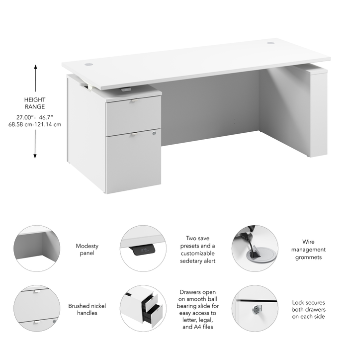 Stratus 72W x 30D Eletric Height Adjustable Standing Desk with File Cabinet