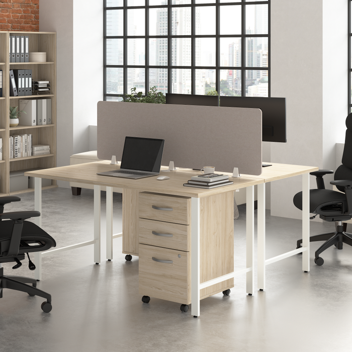 Hustle 2 Person Computer Desk with Mobile File Cabinets, Power Grommets, and Privacy Screen