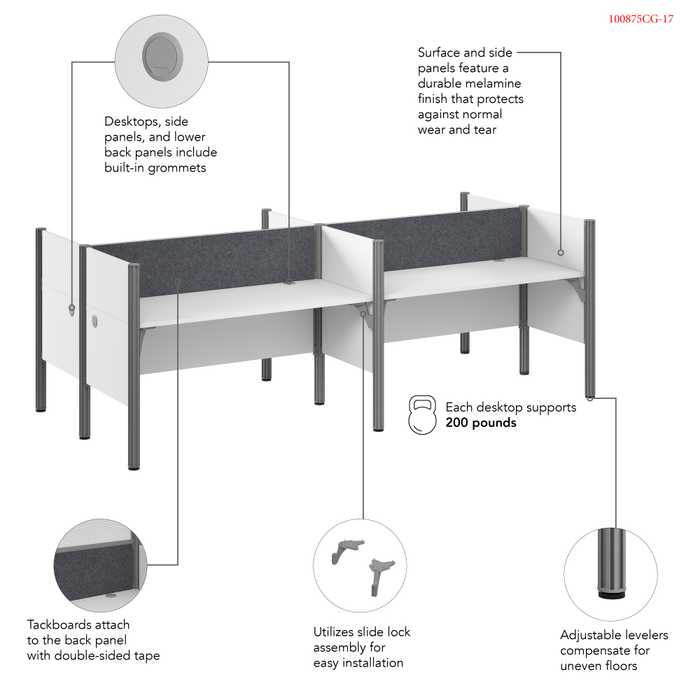 ProBiz 4 Person Office Cubicle Desk with Low Privacy Panels and Tackboard