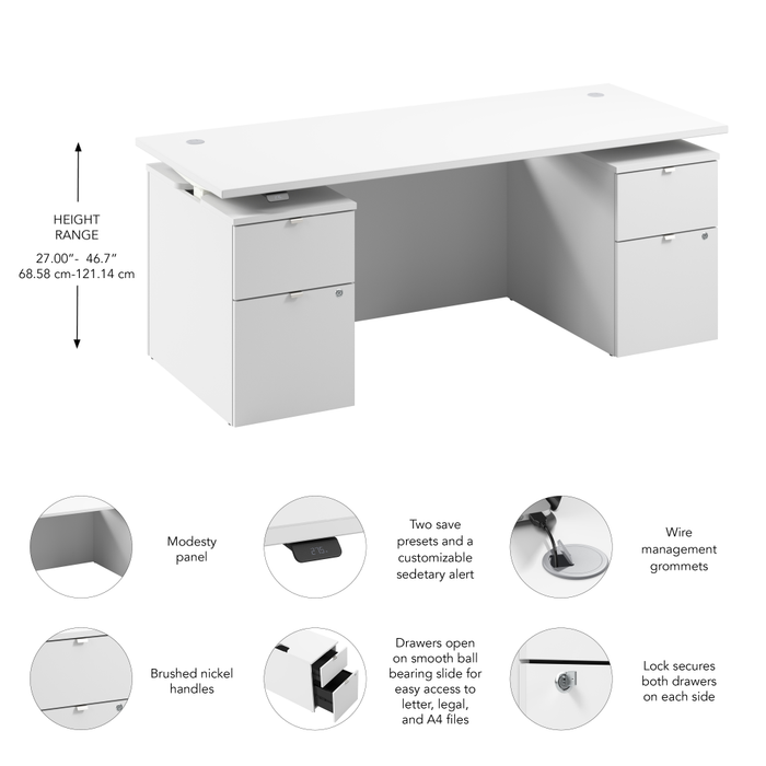 Stratus 72W x 30D Electric Standing Desk with Drawers and Modesty Panel