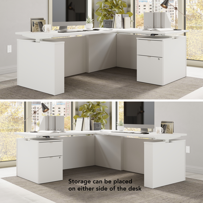 Stratus 72W x 78D Height Adjustable L Shaped Standing Desk with File Cabinet