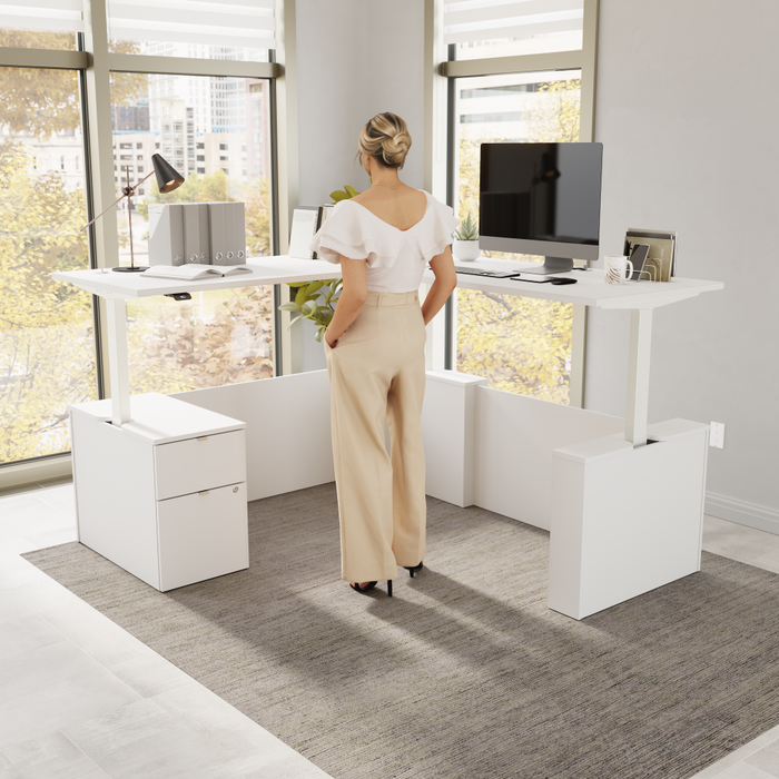 Stratus 72W x 78D Height Adjustable L Shaped Standing Desk with File Cabinet