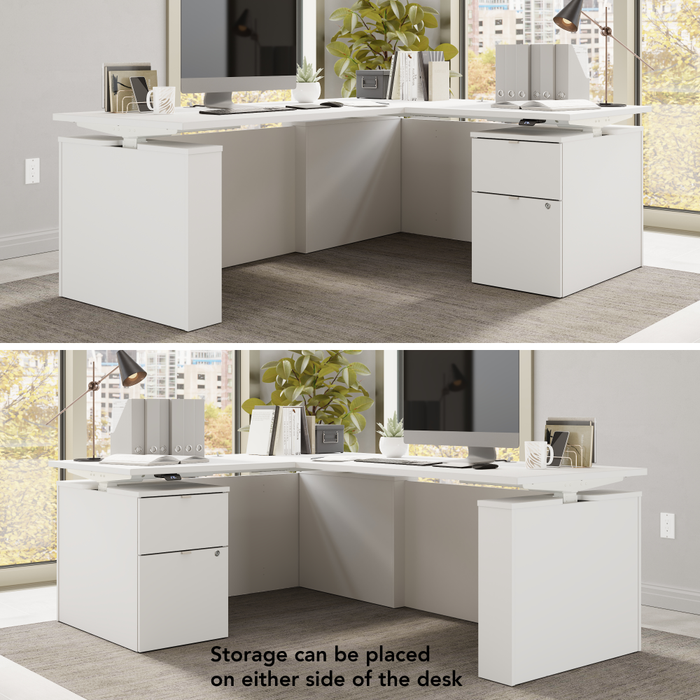 Stratus 60W x 78D Height Adjustable L Shaped Standing Desk with File Cabinet