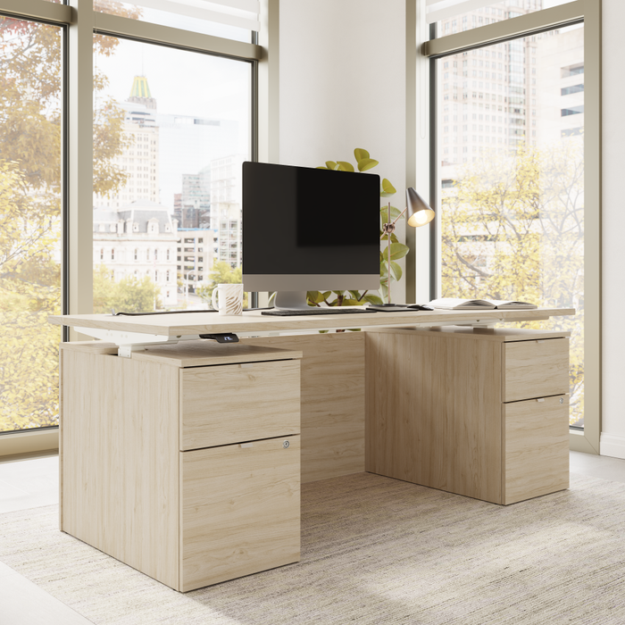 Stratus 72W x 30D Electric Standing Desk with Drawers and Modesty Panel