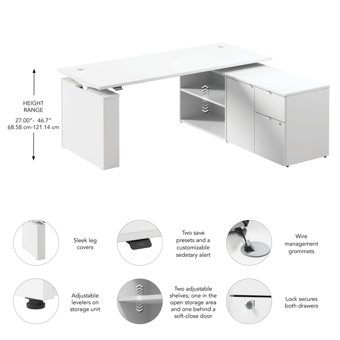 Stratus 72W x 30D Electric Height Adjustable Standing Desk with Storage