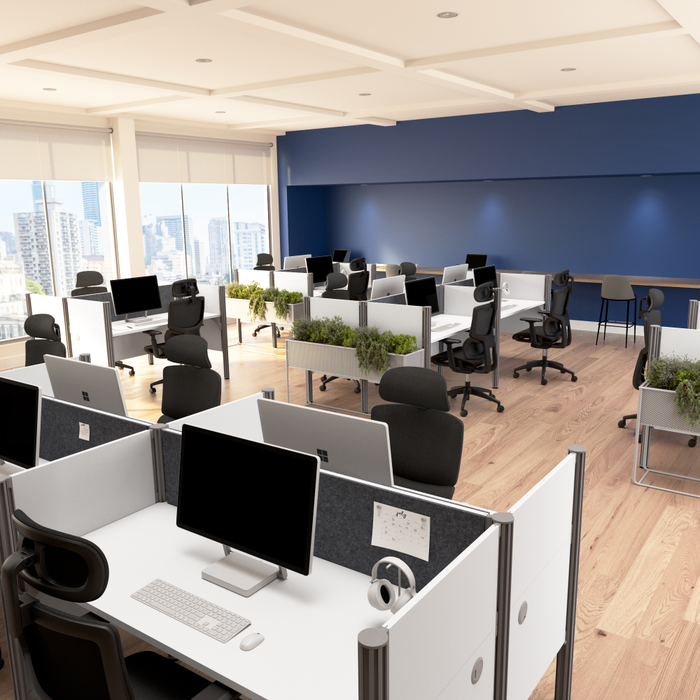 ProBiz Single Cubicle Desk for Office with Low Privacy Panels and Tackboard