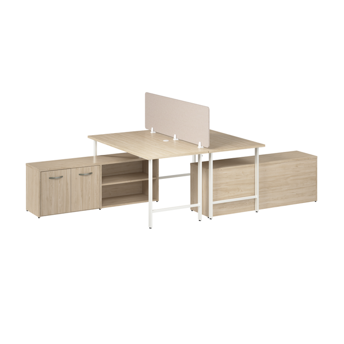 Hustle 2 Person Computer Desk with Low Storage Cabinets, Power Grommets, and Privacy Screen