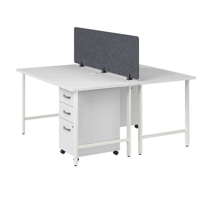 Hustle 2 Person Computer Desk with Mobile File Cabinets, Power Grommets, and Privacy Screen
