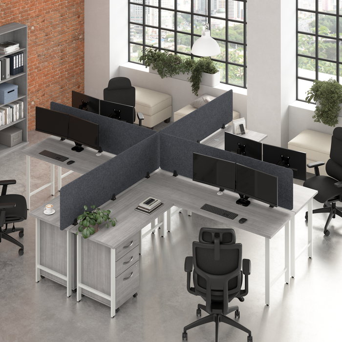 Hustle 4 Person L Shaped Desk with Mobile File Cabinets, Power Grommets, and Privacy Screens
