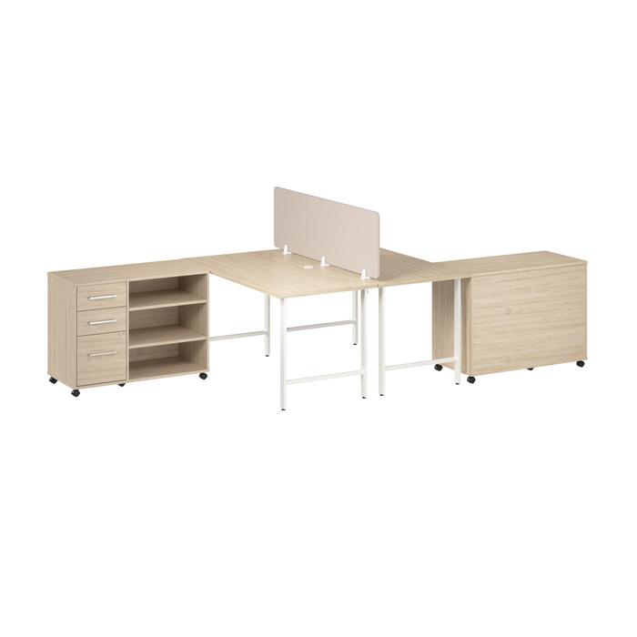Hustle 2 Person Computer Desk with Mobile Storage Cabinets, Power Grommets, and Privacy Screen