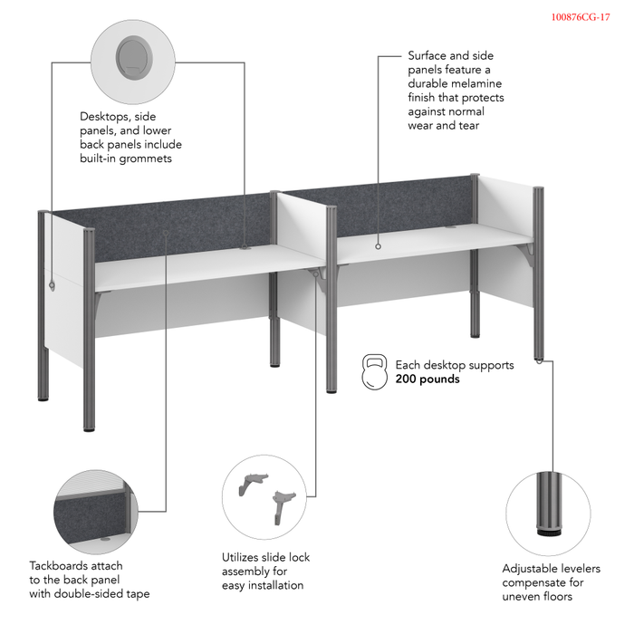 ProBiz Double Cubicle Desk for Office with Low Privacy Panels and Tackboard